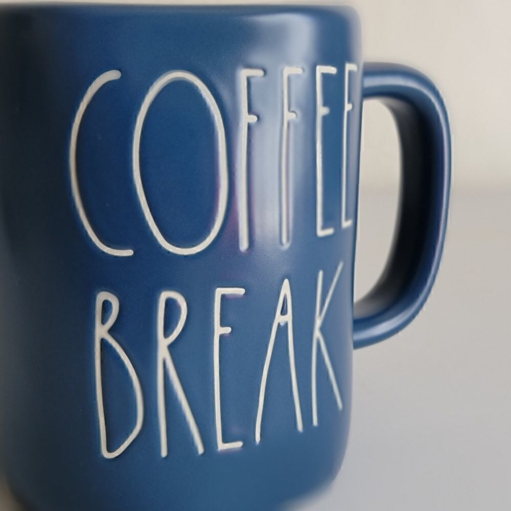 Rae Dunn Coffee Break Blue White Ceramic Mug New - Picture 3 of 11